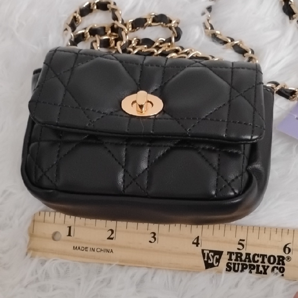 Claire's Black Compact Quilted Luxury Inspired Style Shoulder Crossbody Bag - Picture 11 of 11
